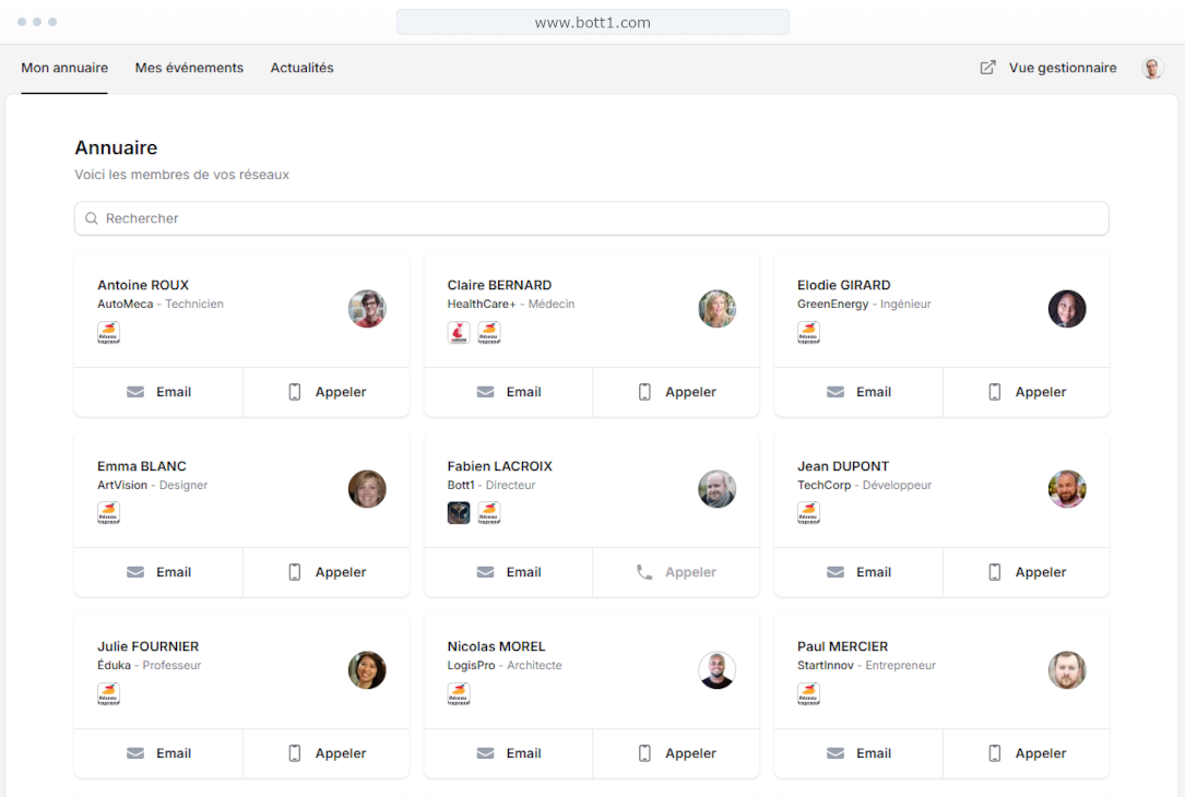 Capture d'écran montrant plusieurs membres apparaissant dans plusieurs réseaux.