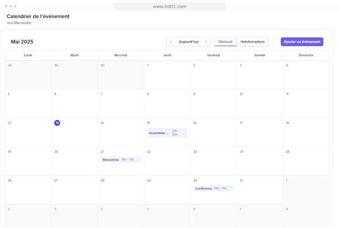 Vue du calendrier dans Bott1